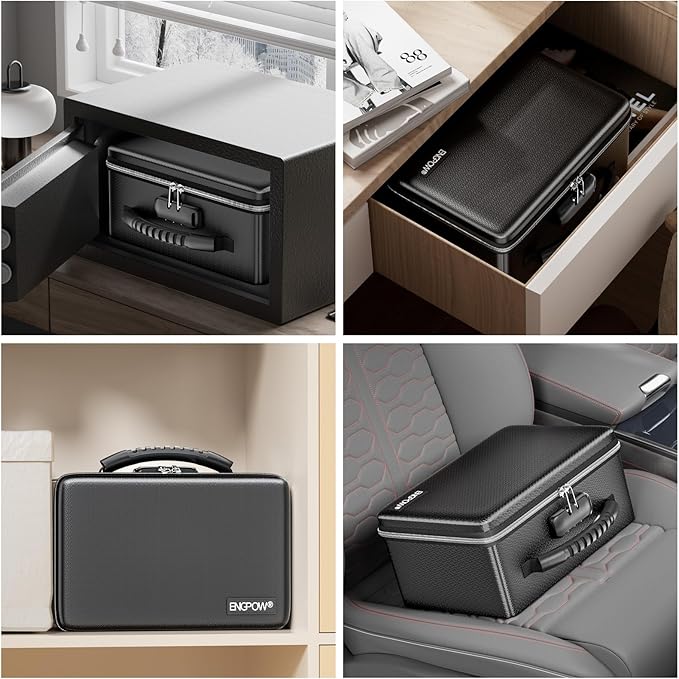 ENGPOW Fireproof Money Box, Small Hard Case Fireproof Box with Fireproof Zipper ＆ Lock, 6400°F Heat Insulated Fireproof Water