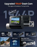 70mai Dash Cam Front and Rear A510,1944P+1080P with STARVIS 2 IMX675 and 64GB Card, Dash Camera for Cars, 4G LTE Support, ADA