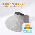 Sun Visor Hat for Women, Wide Brim Straw Summer UV Protection Hat, Foldable Roll-up Packable Beach Cap