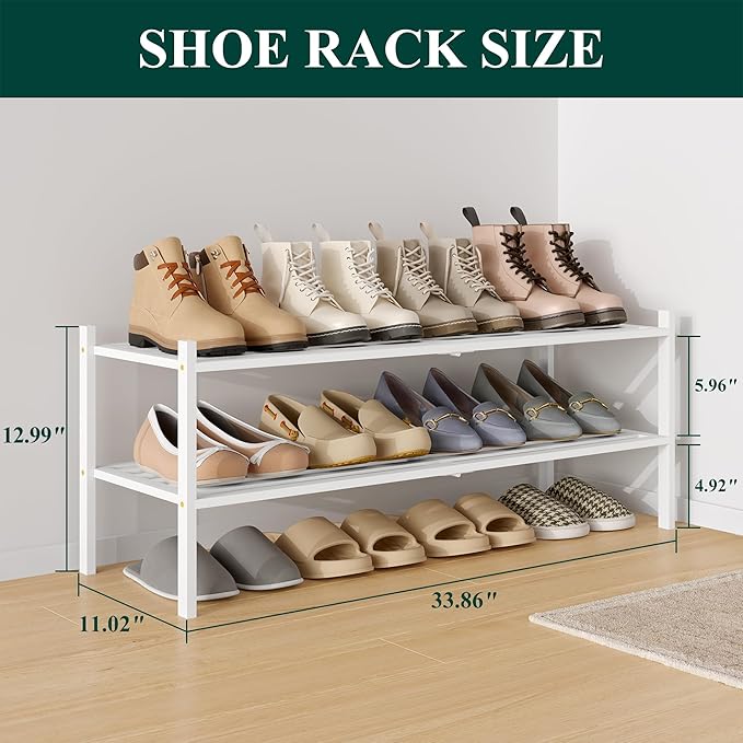 Smiry Long Bamboo Shoe Rack 2-Tier, Stackable Wooden Shoe Organizer for Entryway & Closet, Free Standing Wood Shoe Storage Sh