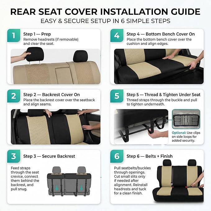 FH Group Automotive Rear Car Seat Covers for SUV, Trucks, Sedan and More - Universal Fit Rear Solid Bench Design Interior Acc