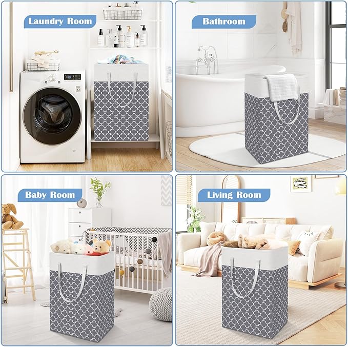 BlissTotes 3-Pack Laundry Basket, Freestanding＆Waterproof Laundry Hamper, Collapsible Tall Clothes Hamper with Easy Carry Han