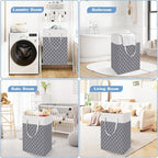 BlissTotes 3-Pack Laundry Basket, Freestanding＆Waterproof Laundry Hamper, Collapsible Tall Clothes Hamper with Easy Carry Han