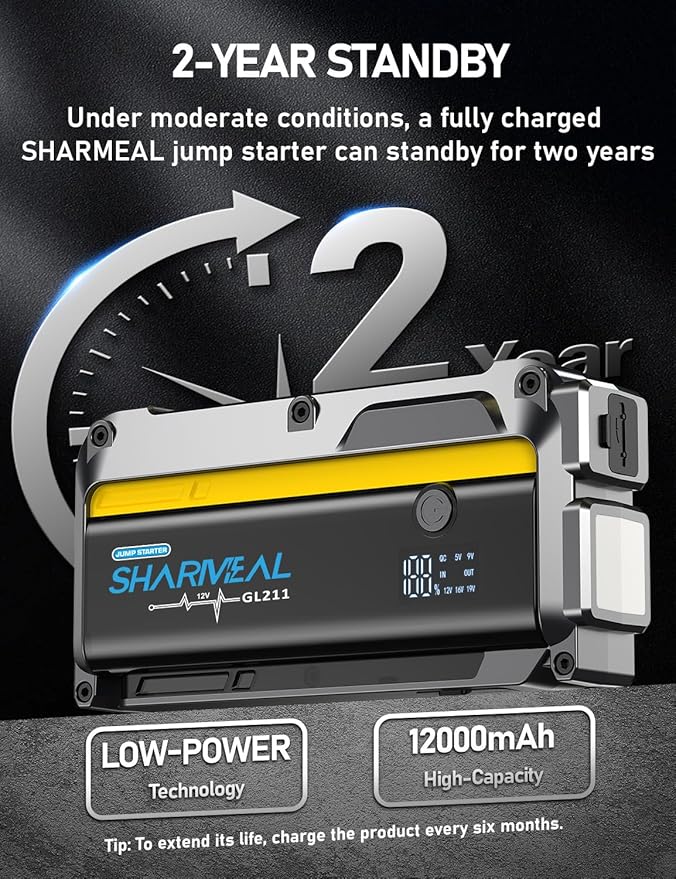 Sharmeal 7000A Car Battery Jump Starter, 12000mAh Car Jumper Starter Battery Pack for Up to All Gas & 12.0L Diesel Engines,
