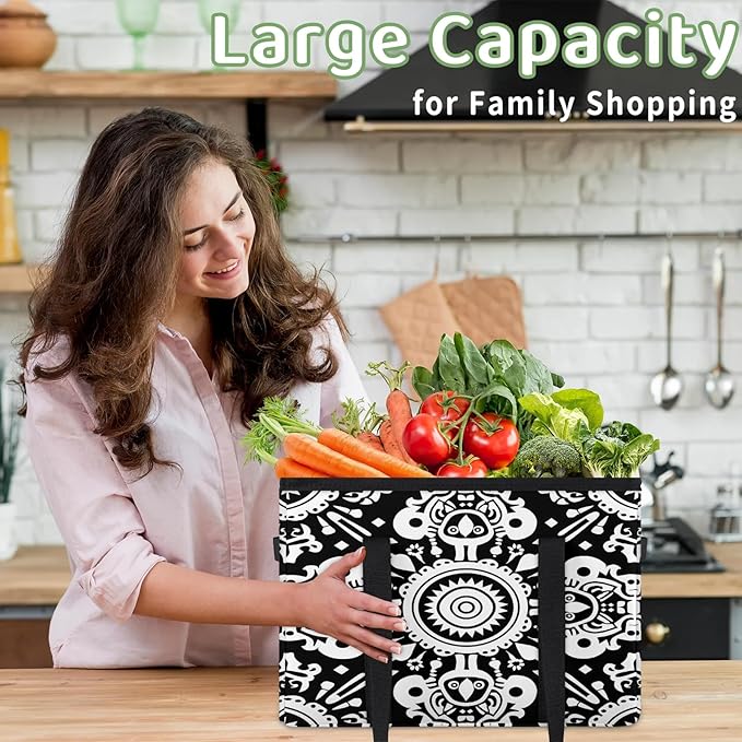 Reusable Grocery Bag, Foldable Large Shopping Tote Bag for Groceries Kitchen Picnic Car Trunk