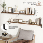 Axeman 48 Inch Floating Shelves | 8 Inch Deep Brown Wall Shelves Set of 2 | 47.3" W x 8" D Rustic Brown Wood Shelves for Bath