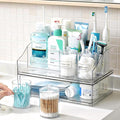 Vtopmart 6 PCS Bathroom Countertop Organizer, 1 Divided Tray with 4 Qtip Holder Jars and 1 Drawers, Restroom Clear Organizers