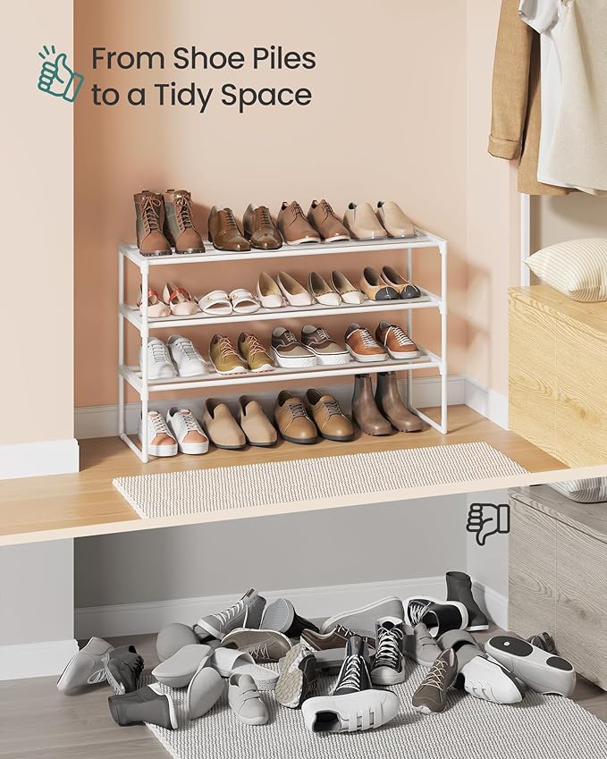 SONGMICS Shoe Rack, 3-Tier Shoe Organizer, Metal Storage Shelf, Upright or Upside Down, for 16-20 Pairs, Stackable, for Entry