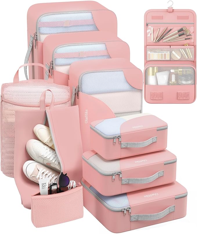10 Set Packing Cubes for Travel, Gifts for Women Mom,Anti-Tearing Suitcase Organizer for Luggage with Shoe & Hanging Toiletry