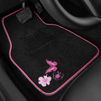 CAR PASS Embroidery Butterfly Steering Wheel Cover and Waterproof Car Floor Mats,Pink Car Mats 14.5-15inch Steering Wheel Cov