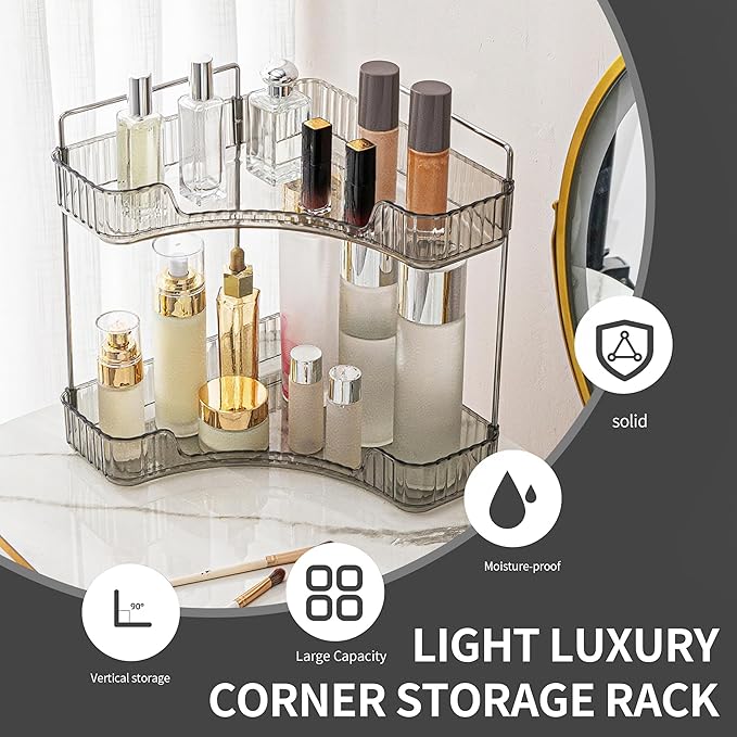 YCIA&DONE Corner Bathroom Counter Organizer, Makeup Organizer for Vanity, Skincare Cosmetic Perfume Tray, Corner Countertop S