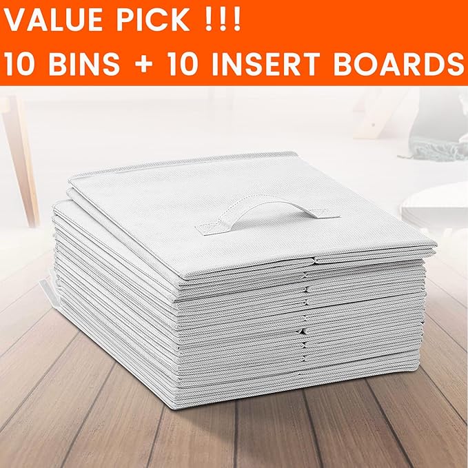 Criusia Storage Cubes, 11 Inch Cube Storage Bins for Shelves Closet Nursery Bedroom - 10 Pack Collapsible Baskets with Handle