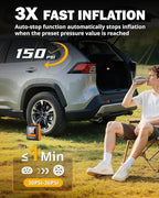 AUXBEAM H4 Tire Inflator Portable Air Compressor,150PSI Car Tire Pump 12V 4 Inflation Modes Cordless Smart Air Pump With LCD Screen for Car, Motorcycle, Bike, Ball