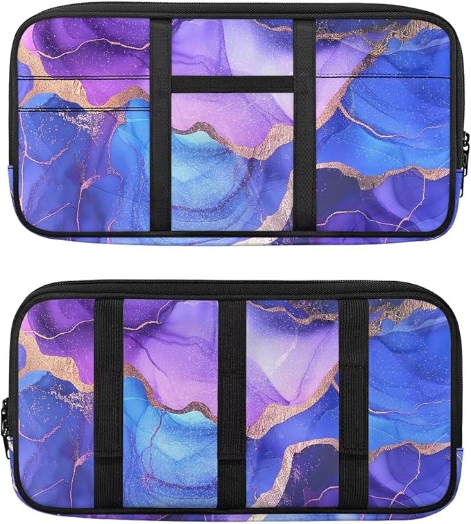 Marble Car Sun Visor Organizer, Multi-Pocket Truck Visor Organizer Car Sun Storage Pocket Pouch Case Bag with Velcro Straps for Sunglasses, Cards, Pens and Document Machine Washable