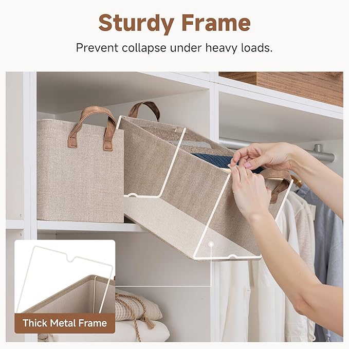 StorageWorks Storage Bins, Fabric Storage Bins for Shelves, Storage Baskets with Metal Frame, Closet Baskets and Bins with Ha
