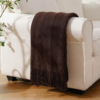 BATTILO HOME Brown Throw Blanket for Couch, Chocolate Knit Decorative Boho Throw for Home, Bed, 50"x60"
