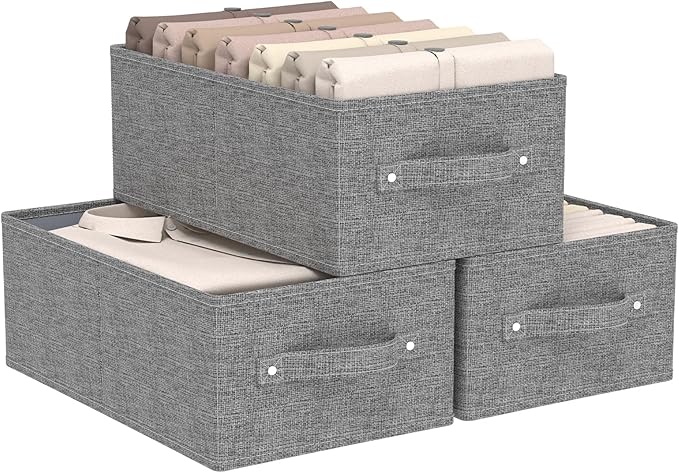 Collapsible Storage Boxes Bins, Fabric Laundry Baskets, Cube Organizer Bins for Organizing Home, Office and Closet, Grey, 3 P