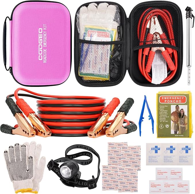Car Roadside Emergency Kit with Battery Jumper Cables,Car Accessories for Men or Women,Automotive Safety Kit for Car,Vehicle,