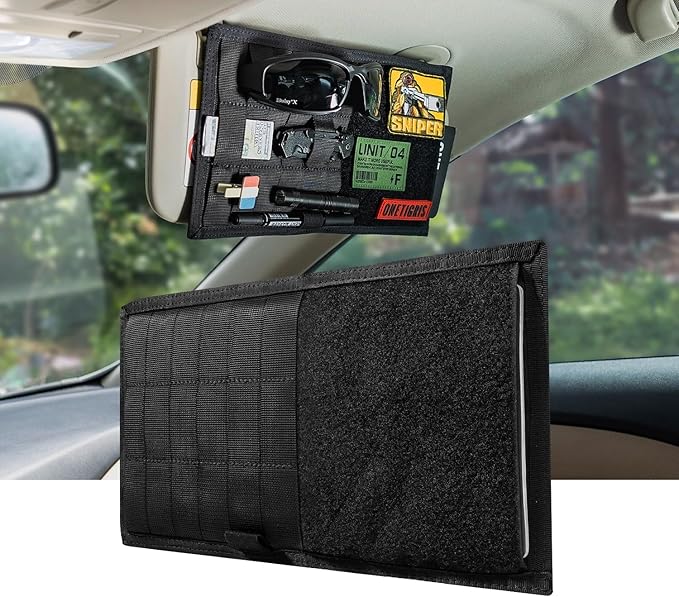 ONETIGRIS Molle Visor Panel Organizer, Molle Panel Tactical Car Sun Visor Cover Vehicle Visor Storage Holder Pouch Molle Webbing with Hook-and-Loop Straps for Cars, Trucks, Suvs (B)