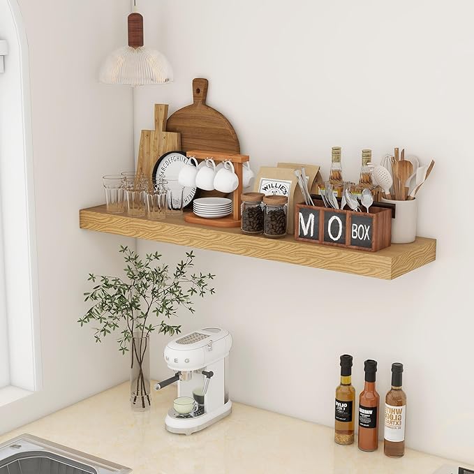 48 Inch Oak Floating Shelf | 12 Inch Deep Floating Shelves Set of 1 | 48" D x 12" D Rustic Wood Shelves for Wall | Deep Oak S
