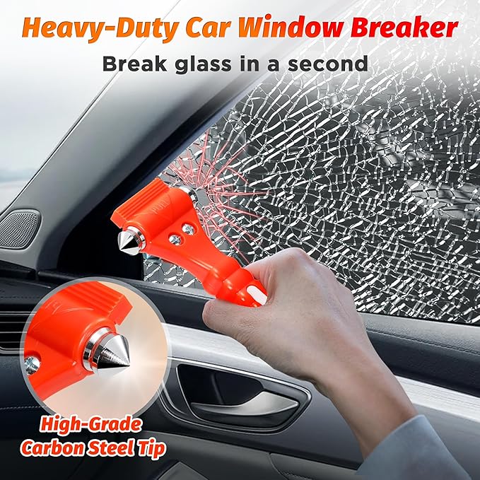 IPOW 4 Pack Car Window Breaker Seatbelt Cutter, Heavy Carbon Steel Glass Breaker Car Safety Hammer Emergency Escape Tool, Aut