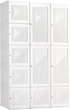 HOMCOM Portable Wardrobe Closet, Folding Clothes Storage Organizer with 8 Cube Compartments, 2 Hanging Rods, 11 Magnet Doors,
