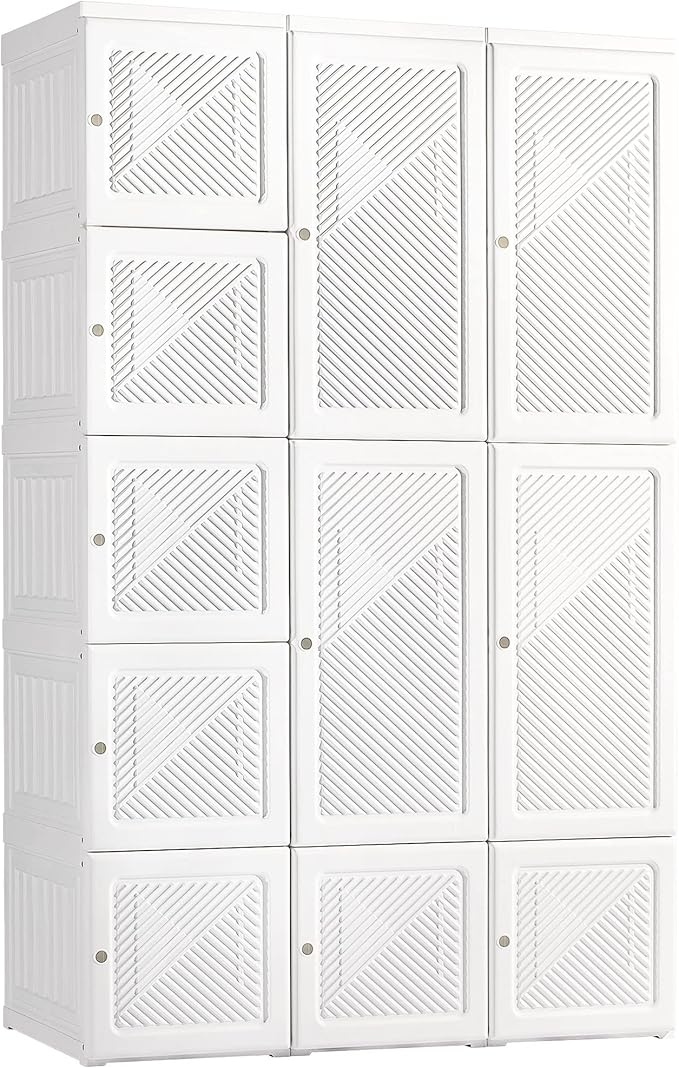 HOMCOM Portable Wardrobe Closet, Folding Clothes Storage Organizer with 8 Cube Compartments, 2 Hanging Rods, 11 Magnet Doors,