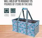 Extra Large Utility Tote Bag - Oversized Collapsible Reusable Wire Frame Rectangular Canvas Basket With Two Exterior Pockets For Beach, Pool, Laundry, Car Trunk, Storage - Turtle