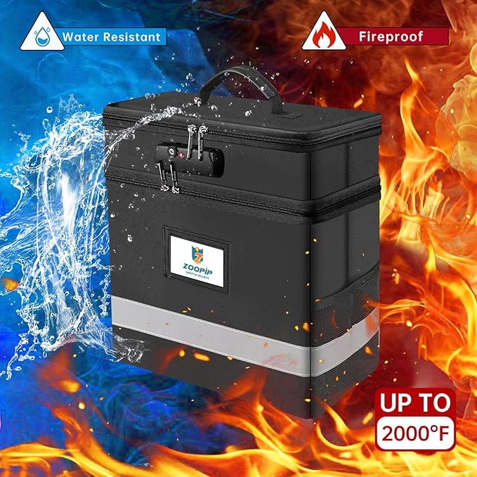 Fireproof File Box with Lock, 2 Layer Document Box Storage Organizer, Suitable for Hanging File Folders in Letter Size, Colla