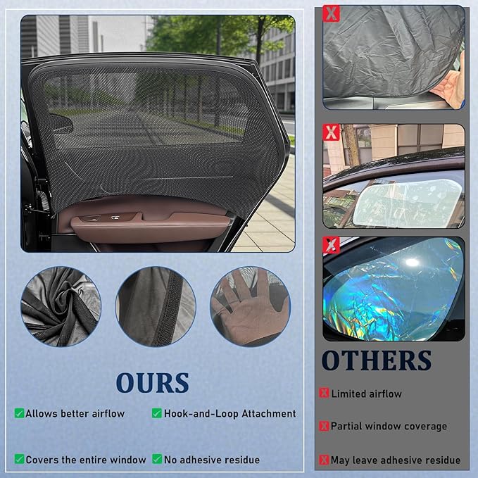 Car Window Shades,Car Window Screens for Camping,Car Window Cover for Baby,Universal Stretchable & Breathable Mesh Shades,Block Sun Rays,Fit Most Truck,SUV and Minivan(Rear 2 Pack)