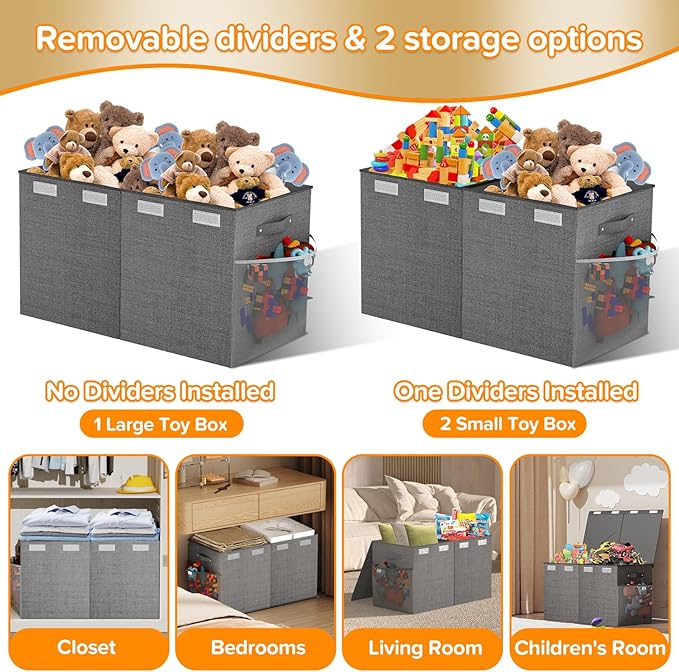 Large Toy Box Chest, Collapsible Sturdy Toy Storage Organizer Boxes Bins Baskets Dinosaur Kids Toy Chest Bin with Lids for Bo