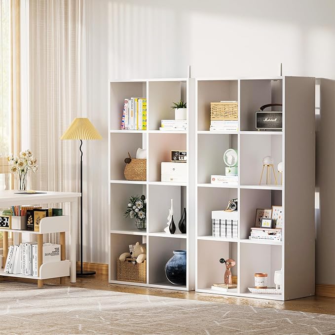 COMHOMA 8 Wood Cube Storage Organizer with Open Back and Removable Back Panels, 11In White Cube Storage Bookshelf, Cubicle Sh