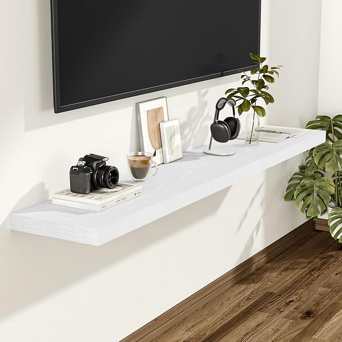 Vivelove White Floating Shelves 12 Inches Deep, 47.2x12 Floating Shelves for Wall with Invisible Brackets, Room Shelves for L