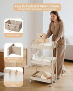 Fortella Baby Diaper Caddy, 3 Tier Rolling Storage Cart for Baby Essentials, Diaper Cart with Detachable Dividers, Storage & 