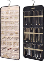 BAGSMART Hanging Jewelry Organizer Storage Roll with Hanger Metal Hooks Double-Sided Jewelry Holder for Earrings, Necklaces, 