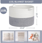 INDRESSME 115L Extra Large Cotton Rope Basket, Blanket Basket for Home Decor Living Room Nursery, Toy Storage Baskets for Kid
