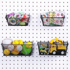 Sieral 4 Pcs Black Pegboard Baskets Metal Wire Shelf Baskets Peg Board Organizer Accessories Wall Mount Organizer Attachments