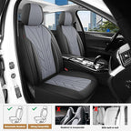 CAROMOP Luxury Faux Leather&Fabric Car Seat Covers Full Set with Breathable 3D Foam Back Support,Universal Comfortable Seat C