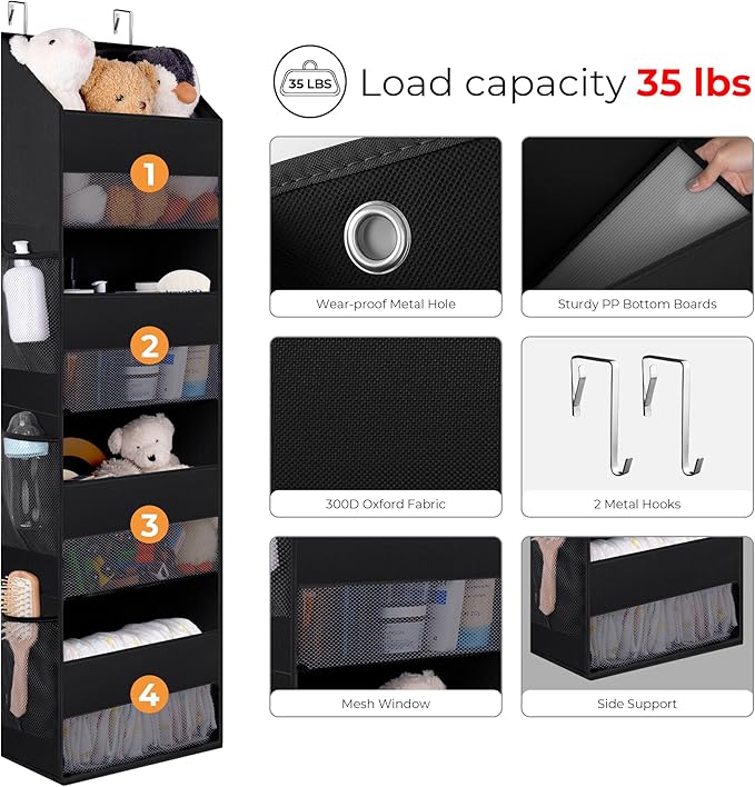 GRANNY SAYS Over the Door Organizer, 4-Shelf Waterproof Behind Door Storage with 6 Pockets and Clear Window, Anti Tilt 35lb L