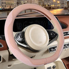 14 inch D Shaped Steering Wheel Cover for Prius Civic, Nappa Microfiber Leather Non-Slip Breathable Fabric, Warm in Winter an