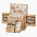 Poyilooo Jewelry Box Organizer, Solid Wood Jewelry Boxes fow Women with Mirror, Double Layer Jewelry Organizer Box Display Ea