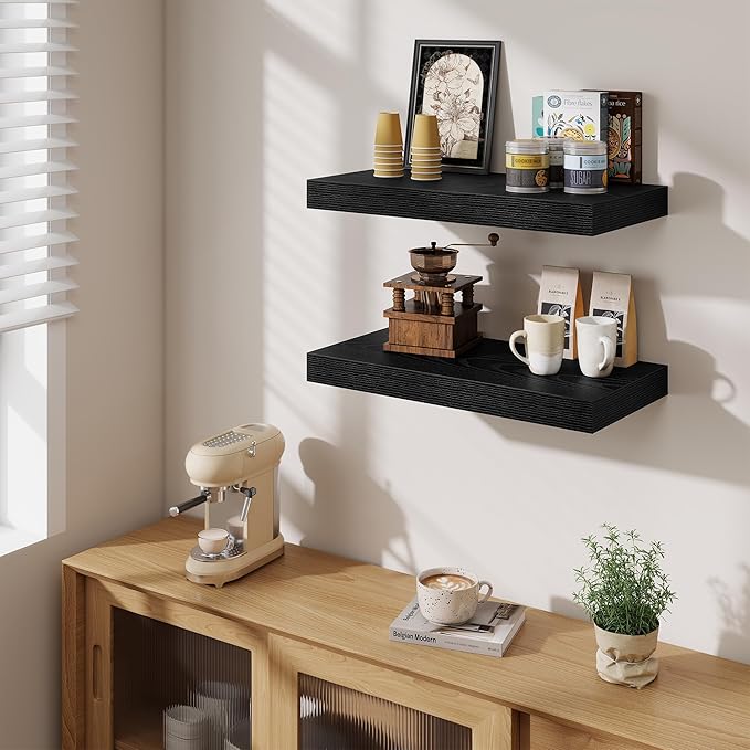 Fun Memories 24 Inch Floating Shelves Wall-Mounted, 12 Inch Deep Wall Shelves, 24 x 12 Floating Shelf, Deep Storage Shelf for