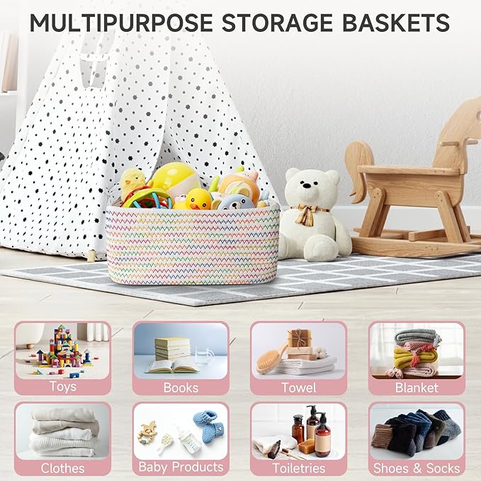 3-Pcs Shelf Baskets for Organizing, Closet Organizer Bins, Small Woven Baskets, Rope Toy Basket, Storage Basket for Shelves, 