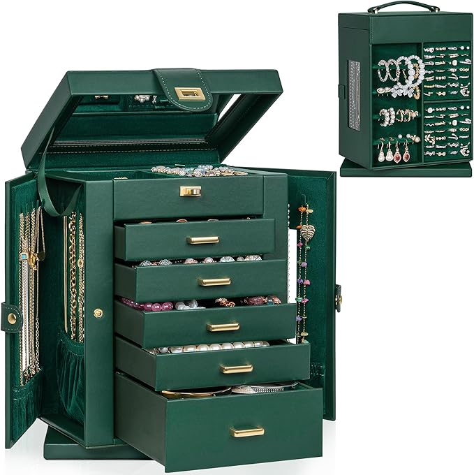 AKOZLIN 360° Rotating Jewelry Box 6-Tier Organizer Functional Jewelry Storage Case for Women Girls Ring Necklace Earring Brac