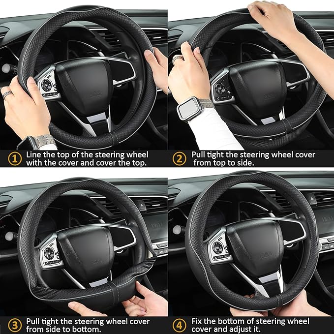 West Llama Microfiber Leather Car Steering Wheel Cover for Chevy Silverado,Tahoe,Equinox,Traverse,Trailblazer,Colorado (Black