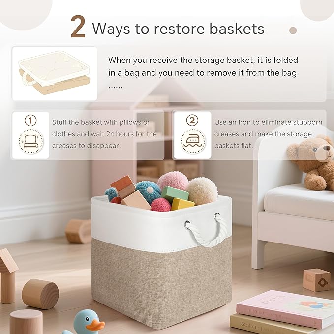 FinishingBo Fabric Cubes Storage Basket, 6 Pack 11x11 inch with Handles Cube Storage Bins, for Shelves, Home, Office Organize
