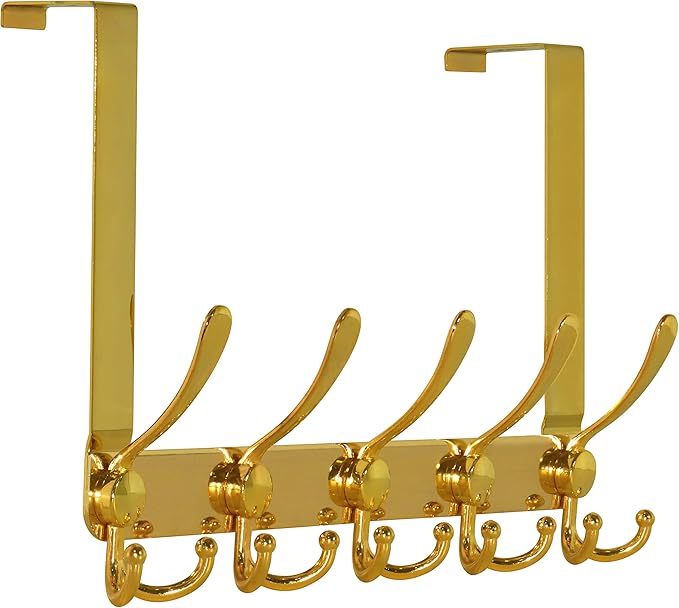 Dseap Over The Door Hook Hanger - Fits 1 3/8" to 1 3/4" Standard Doors | 5 Tri Hooks Heavy Duty Towel/Coat Rack | Door Organi