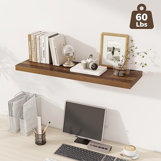 Fun Memories 12 Deep Floating Shelves, 40W x 12D Floating Shelves for Wall Set of 2, Extra Deeper Hanging Wood Shelves for Wa