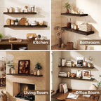 Dreamland Floating Shelves for Wall 40"x8" Set of 2 - Flat Edge Rustic Solid Elm Wood Shelves, Heavy Duty Wall Mounted Shelve