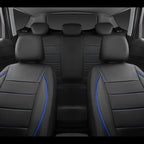 CAR PASS Universal FIT Piping Leather Car Seat Cover, for suvs,Van,Trucks,Airbag Compatible,Inside Zipper Design and Reserved Opening Holes (Full Set, Black and Blue)